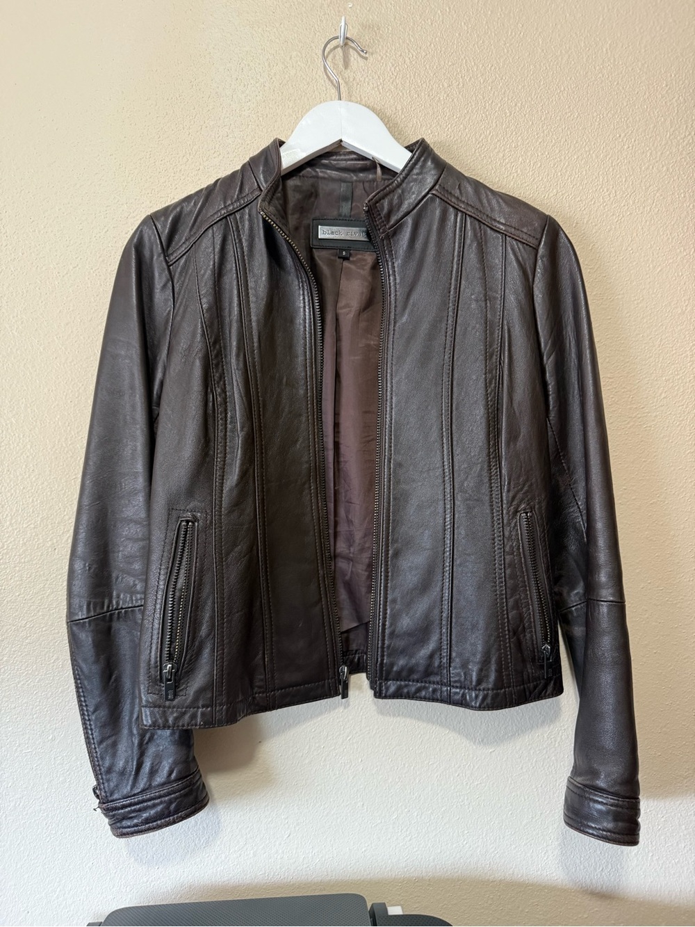 Black Rivet Women’s Dark Brown Leather Bomber Jacket